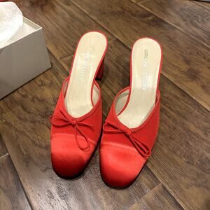 Adrienne Vittadini Venezia Red Satin Mules